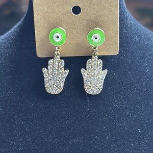 Gold and Green Hamsa Earrings